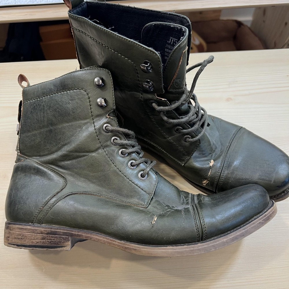 J75 By‎ JUMP Drake Boots Mens Size 11 Green Leather Combat Cap Toe Lace Up